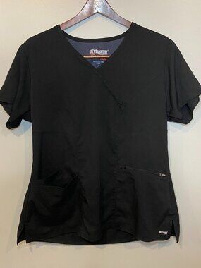 Grey's Anatomy By Barco + Spandex Stretch Srubs Top In Black Size Large